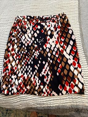 Boss A-Line Skirt in Black with Red, Brown and White Geometric Print